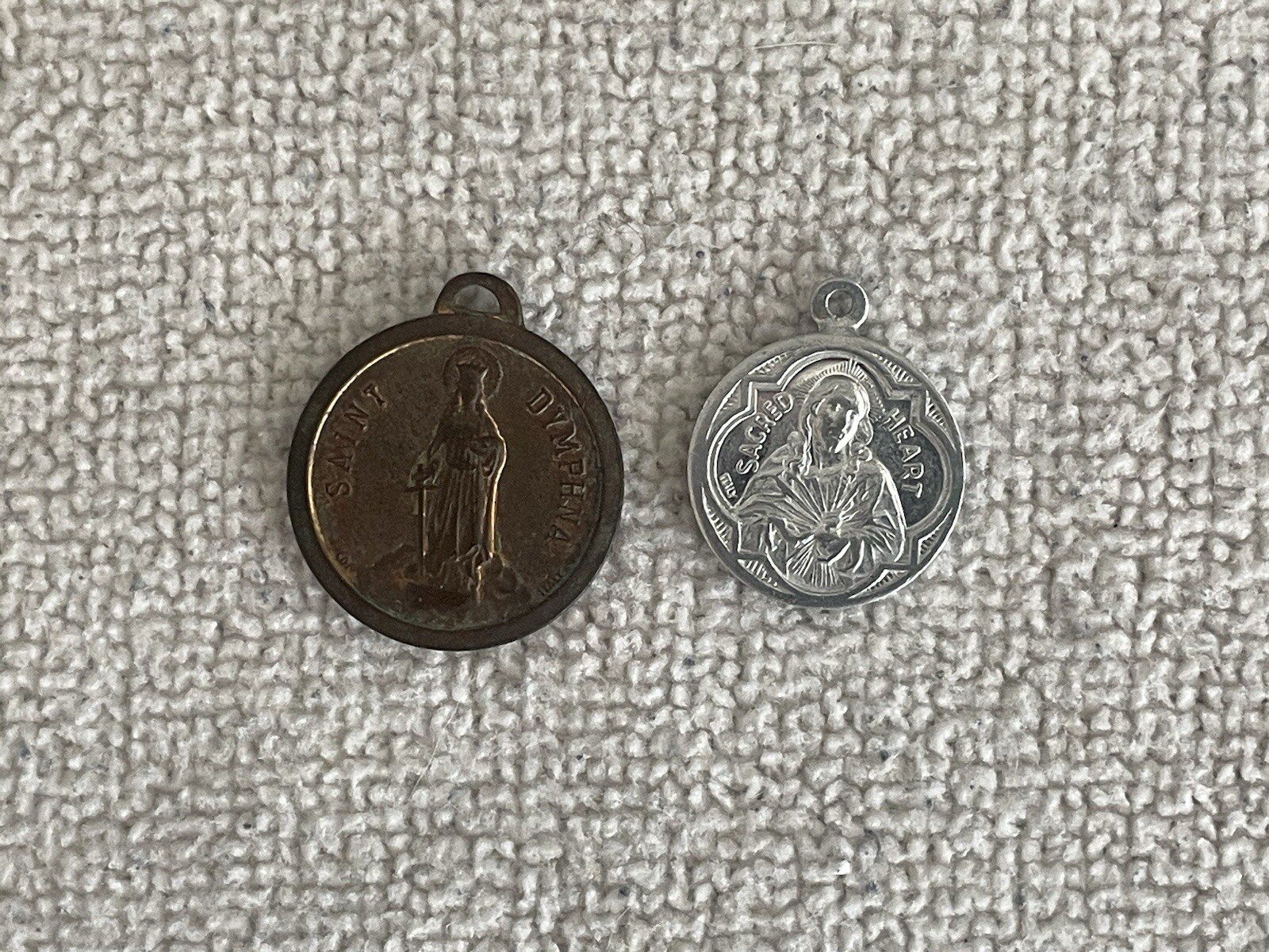 2 Catholic Religious charms Sacred Heart and Saint Dymphna Italy