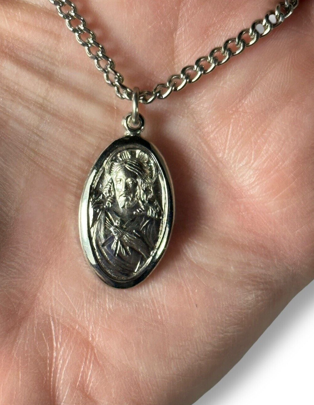 Men’s Sacred Heart of Jesus Medal Sterling Filled Necklace Signed Chapel 24”