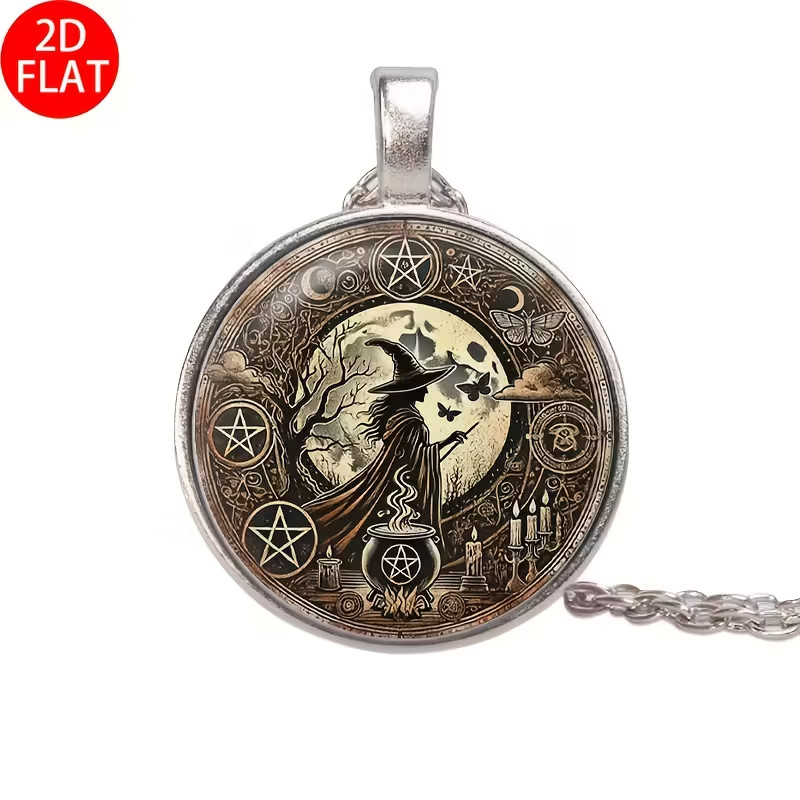 WITCH PENDANT Necklace Gothic Classic Pentagram Pot Spell Wand