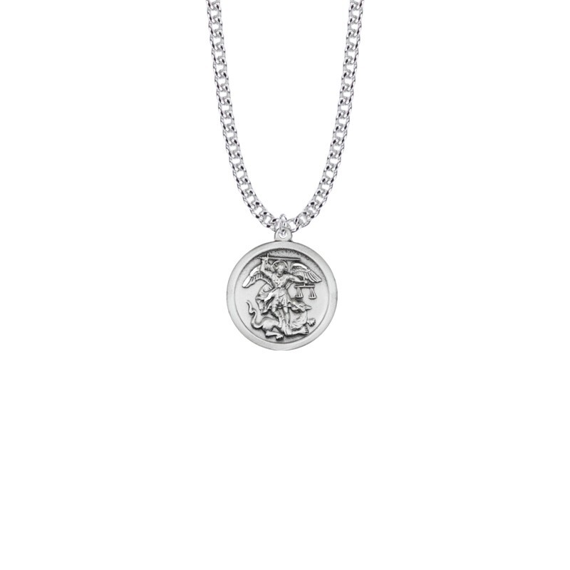 Sterling Silver Saint Michael The Archangel Defend Us In Battle Medal Necklace