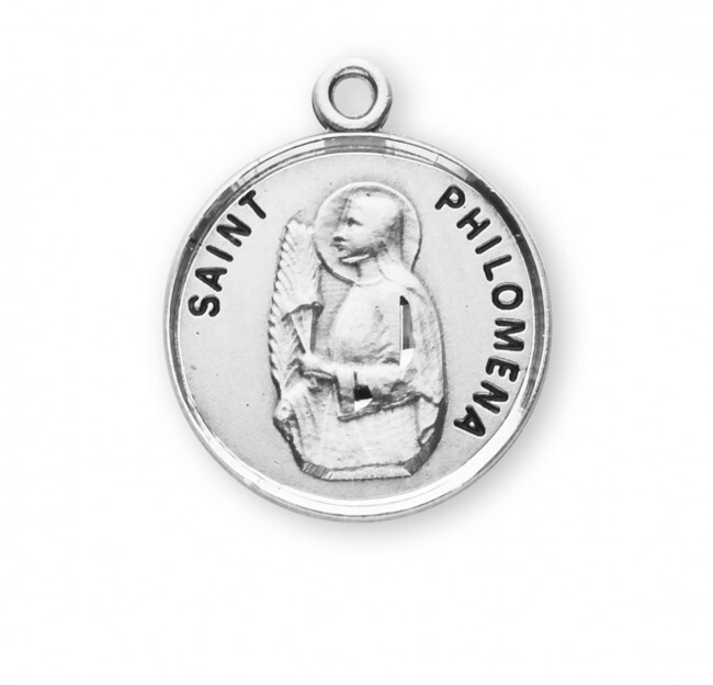 St. Philomena Sterling Silver Round 0.9″ Medal, Gift Box, 18″ Chain, US Made