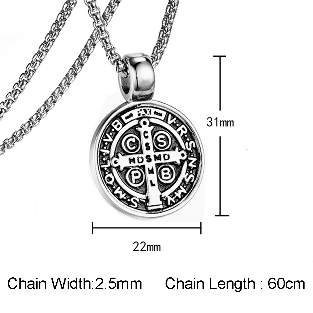 Saint St Benedict Medal Crucifix Cross Exorcism Stainless Steel Necklace Pendant