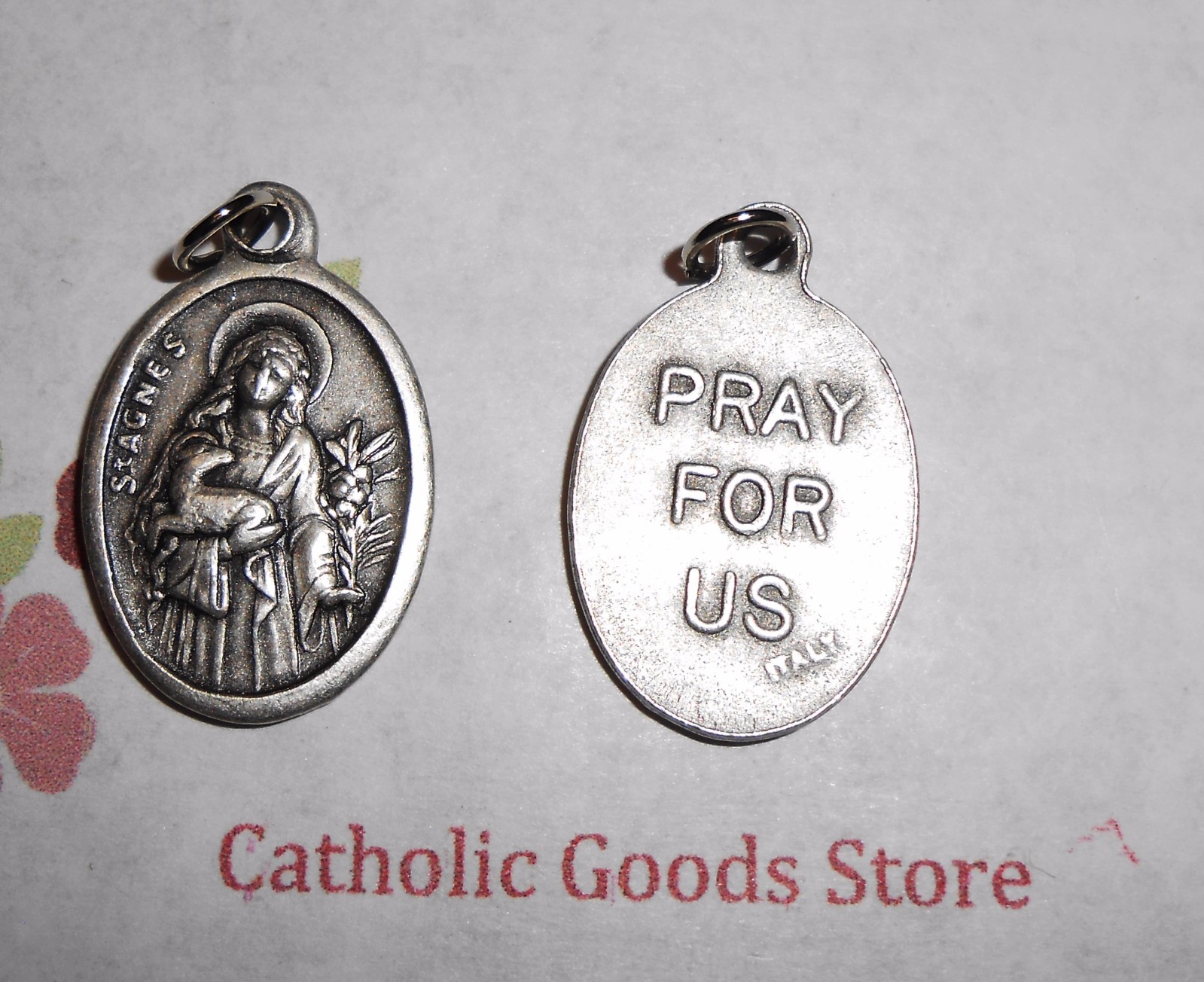 Saint St. Agnes – Pray for Us – Italian Silver tone OX 1 inch Medal