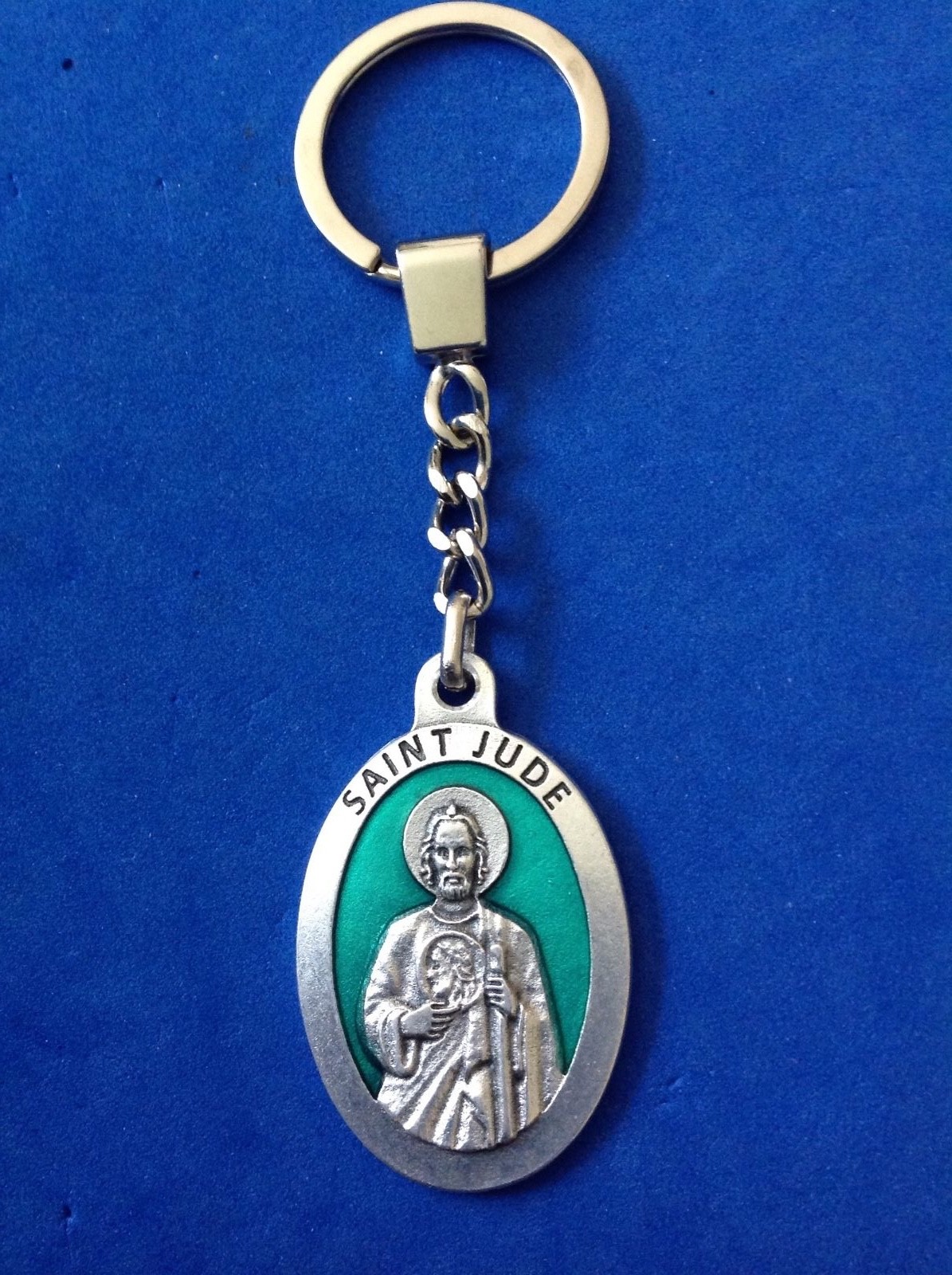 Rare Custom St JUDE Religious Key Chain Key Ring KEYCHAIN ENAMEL Saint Medal