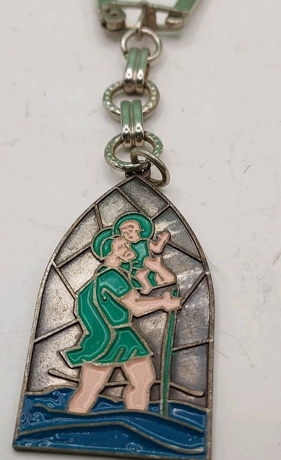 Vtg St. Christopher Travel Patron Saint Keychain Key Ring Made in Italy 4.5″ L