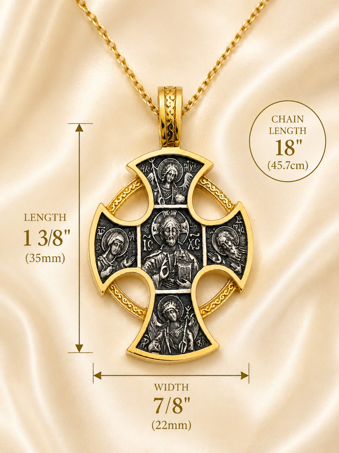 24kt Gold Plated Sterling Silver Diesis Archangels Icon Cross Pendant With Chain
