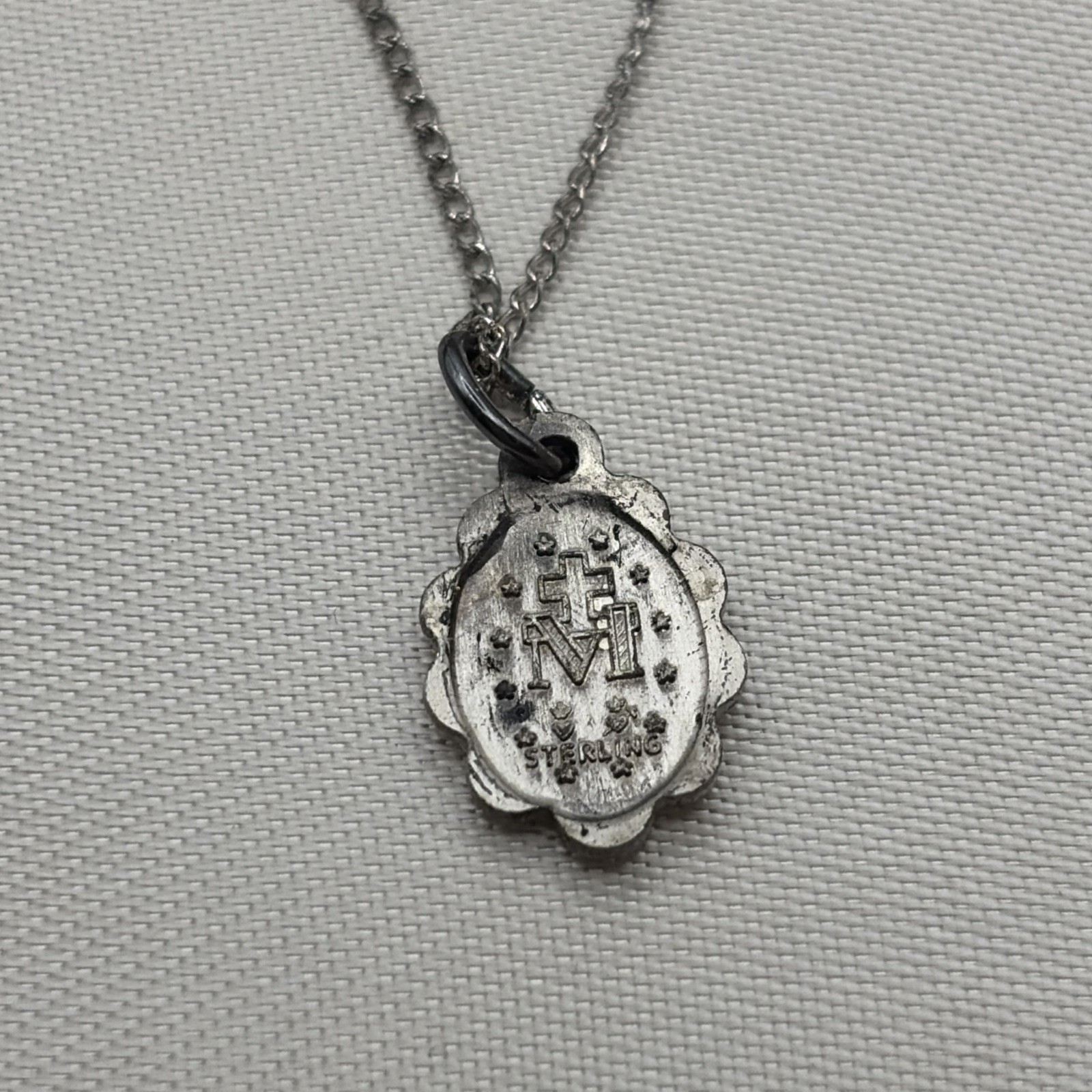 Vintage Infant Baby Necklace Miraculous Medal Virgin Mary Medal Sterling Silver