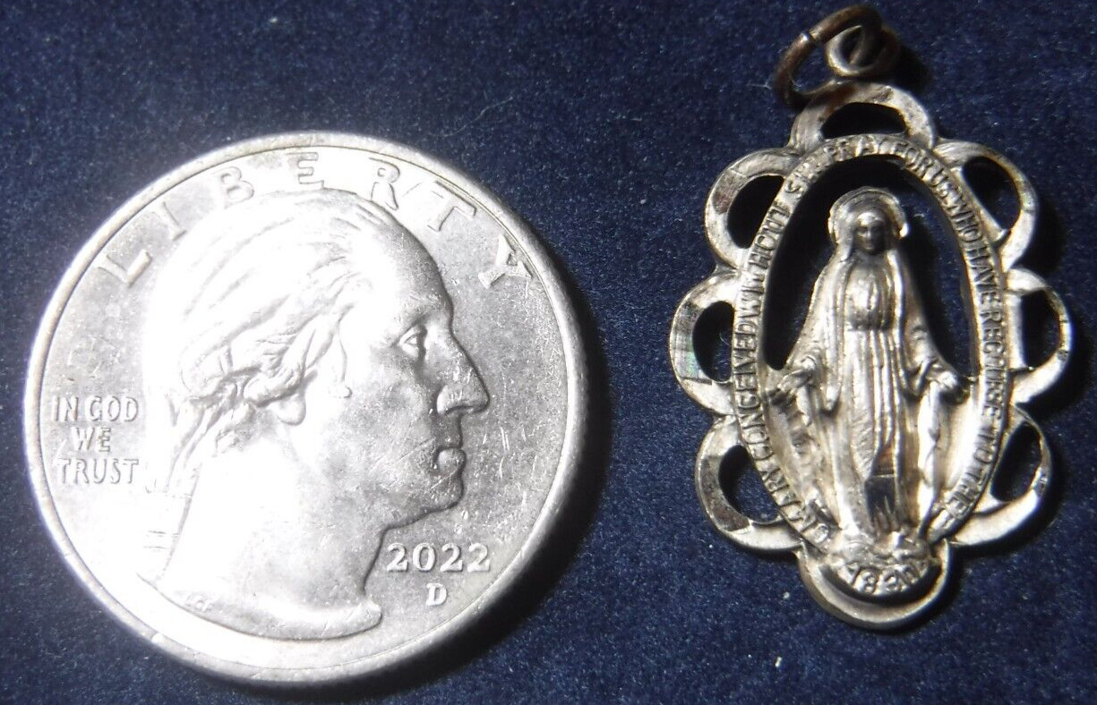 Ornate Catholic Miraculous Medal Sterling Silver #142ag