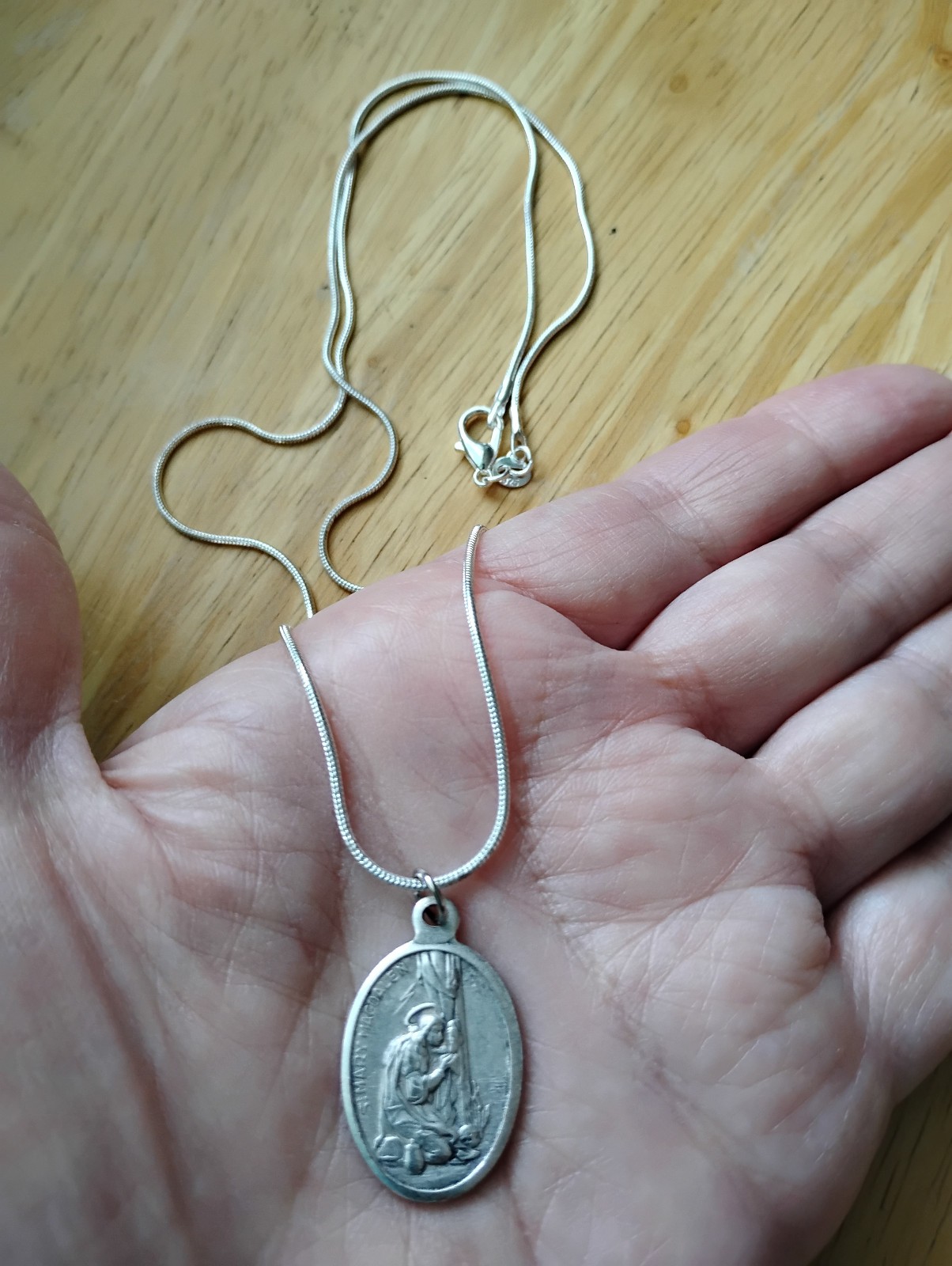 St Mary Magdalene Medal Necklace 925 sterling silver chain 20″ + prayer card