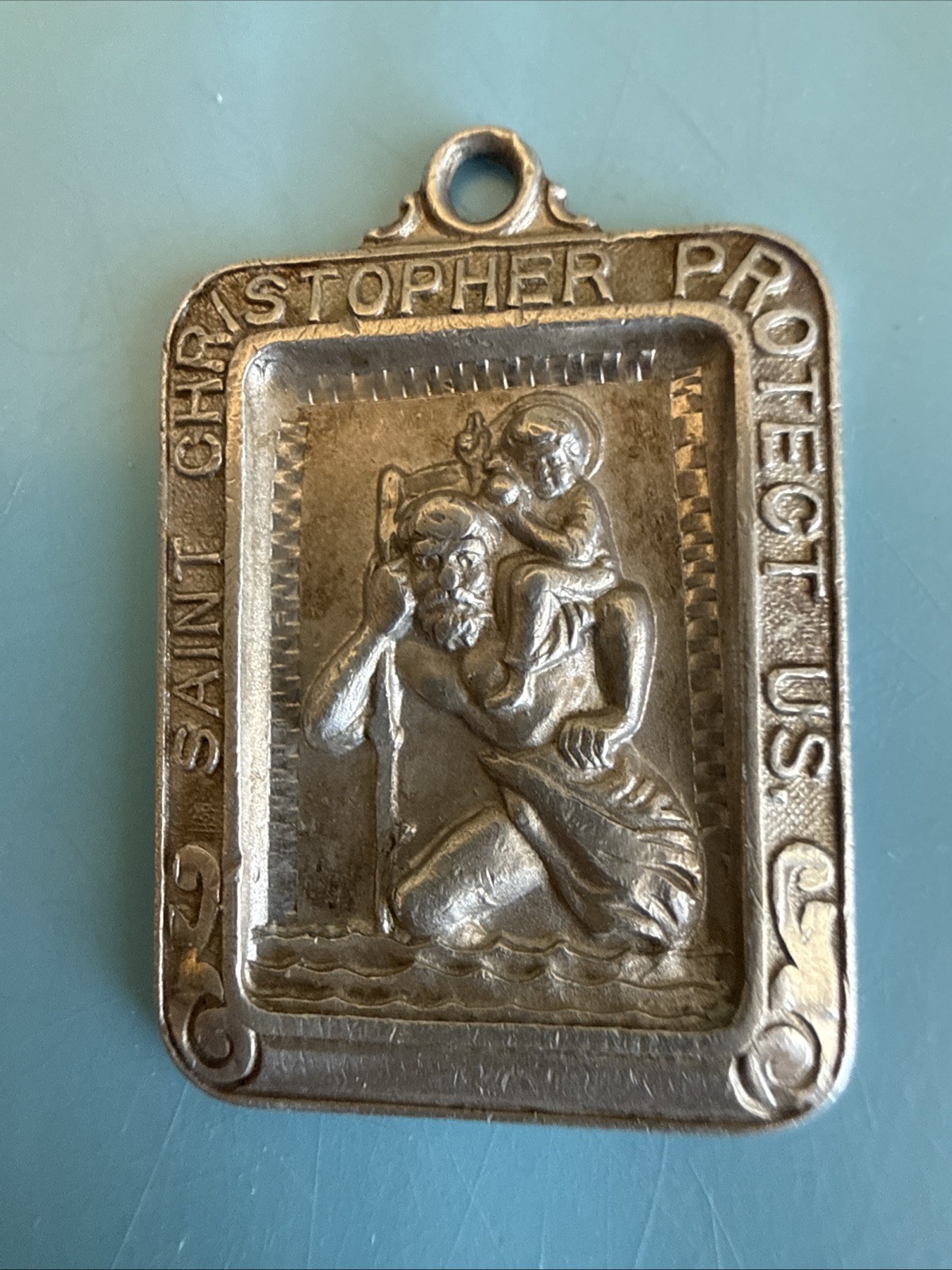 Vintage Sterling Silver Protect Us St. Christopher Pendant 7 Gm