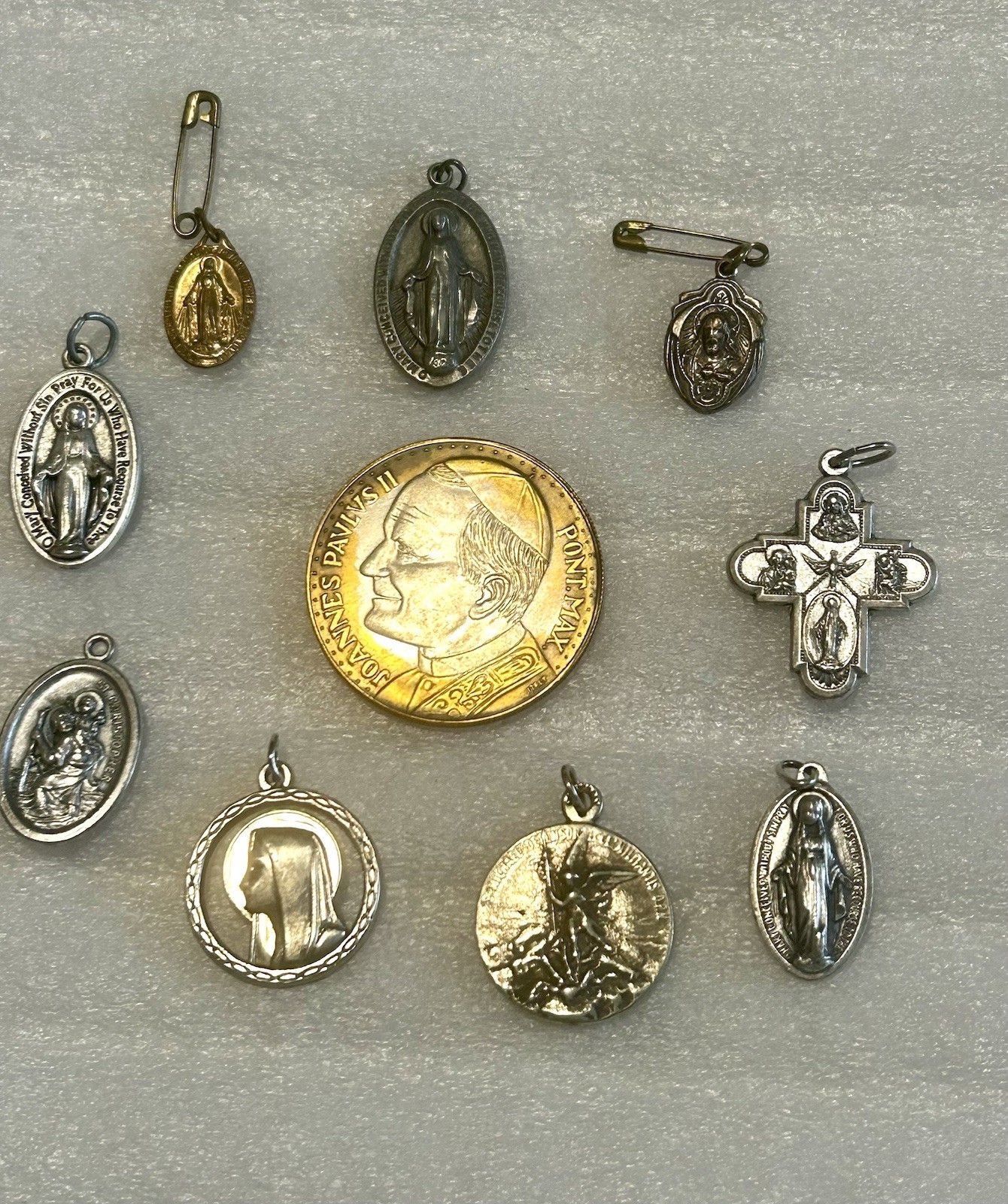 Lot Catholic Medals Vintage 4 Way 10 Pcs Italy Pope John Paul II Saint Michael