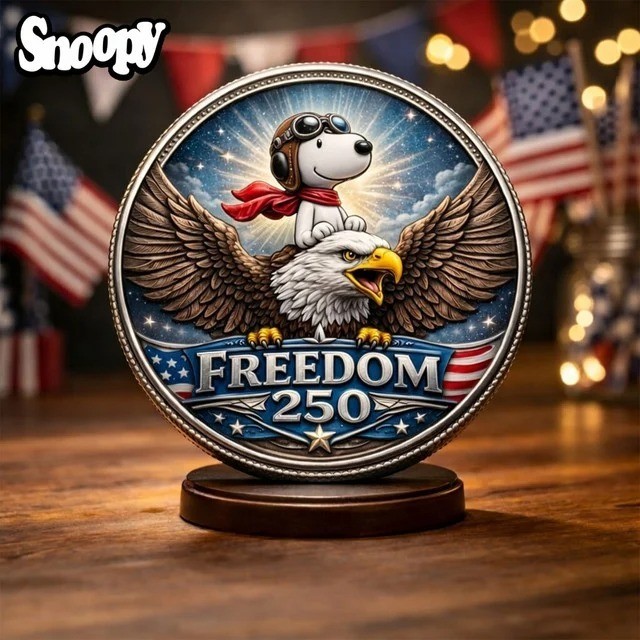 Snoopy Freedom 250th Anniversary Gold Coin America 1776-2026 Eagle USA Medal Gif