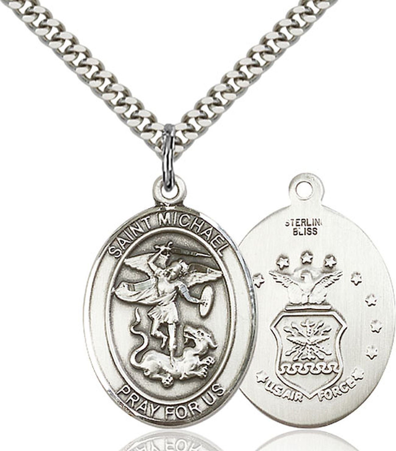 Pewter Saint Michael Air Force Catholic Medal Pendant Necklace 18″ Chain GiftBox
