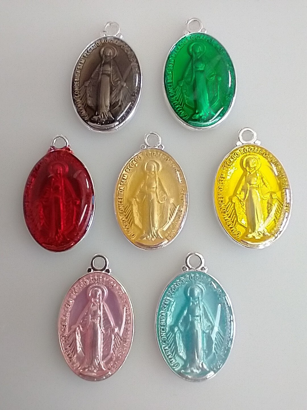 Lot of Enamel Miraculous Medal Latin Religious Medals Pink Teal Yellow Green Red