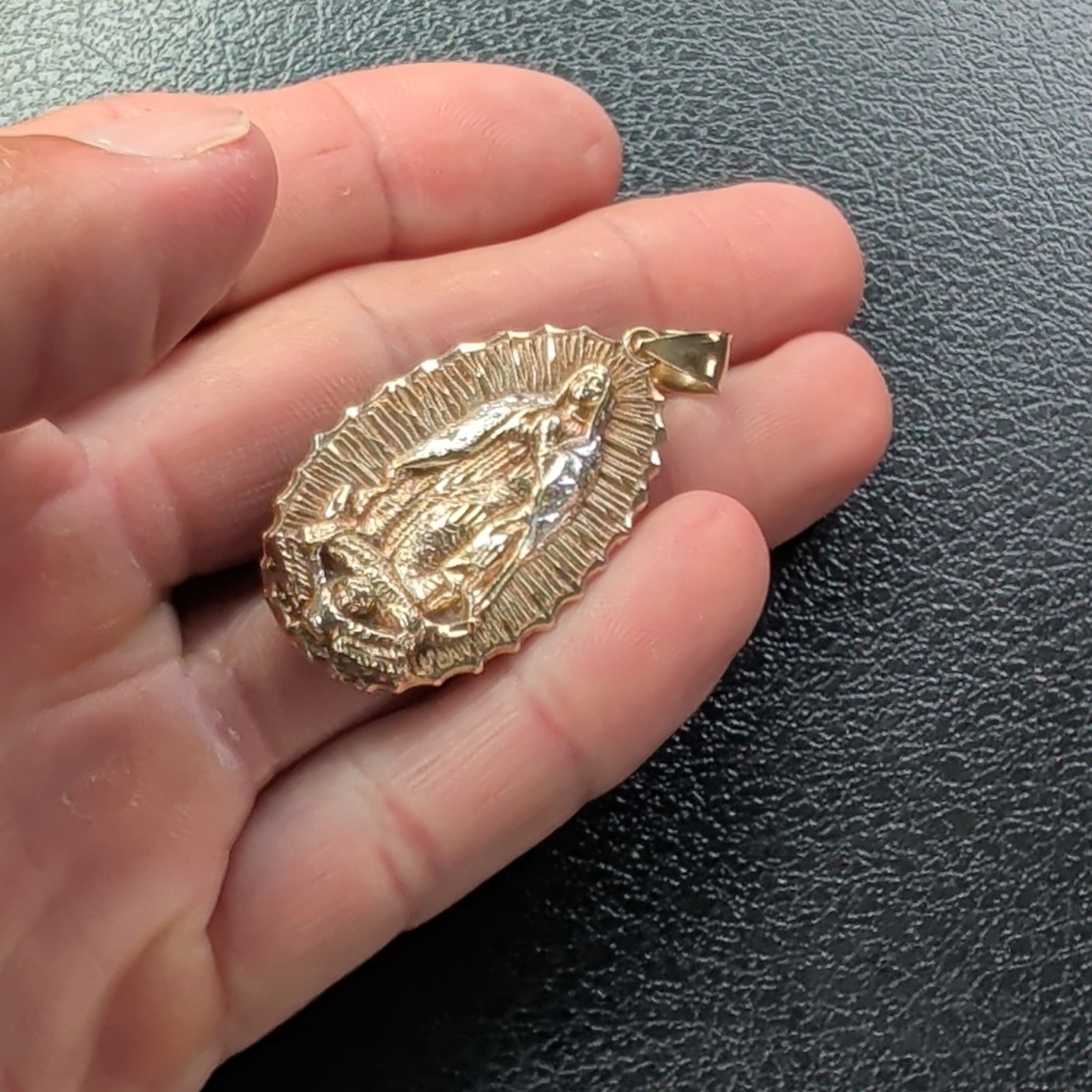 Gold 10 Kt Our Lady of Guadalupe Virgin Mary Medal Pendant w/ Bail