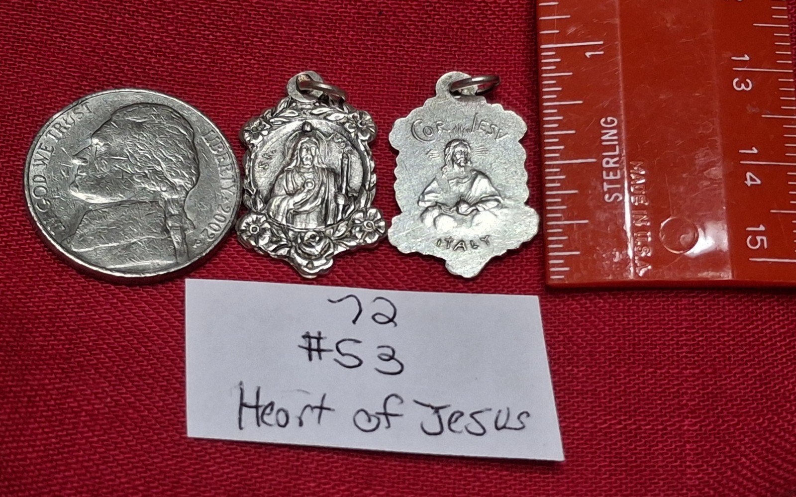 Vintage St JUDE / Heart Of Jesus Medal New Never Used 1960s Rhodium Italy