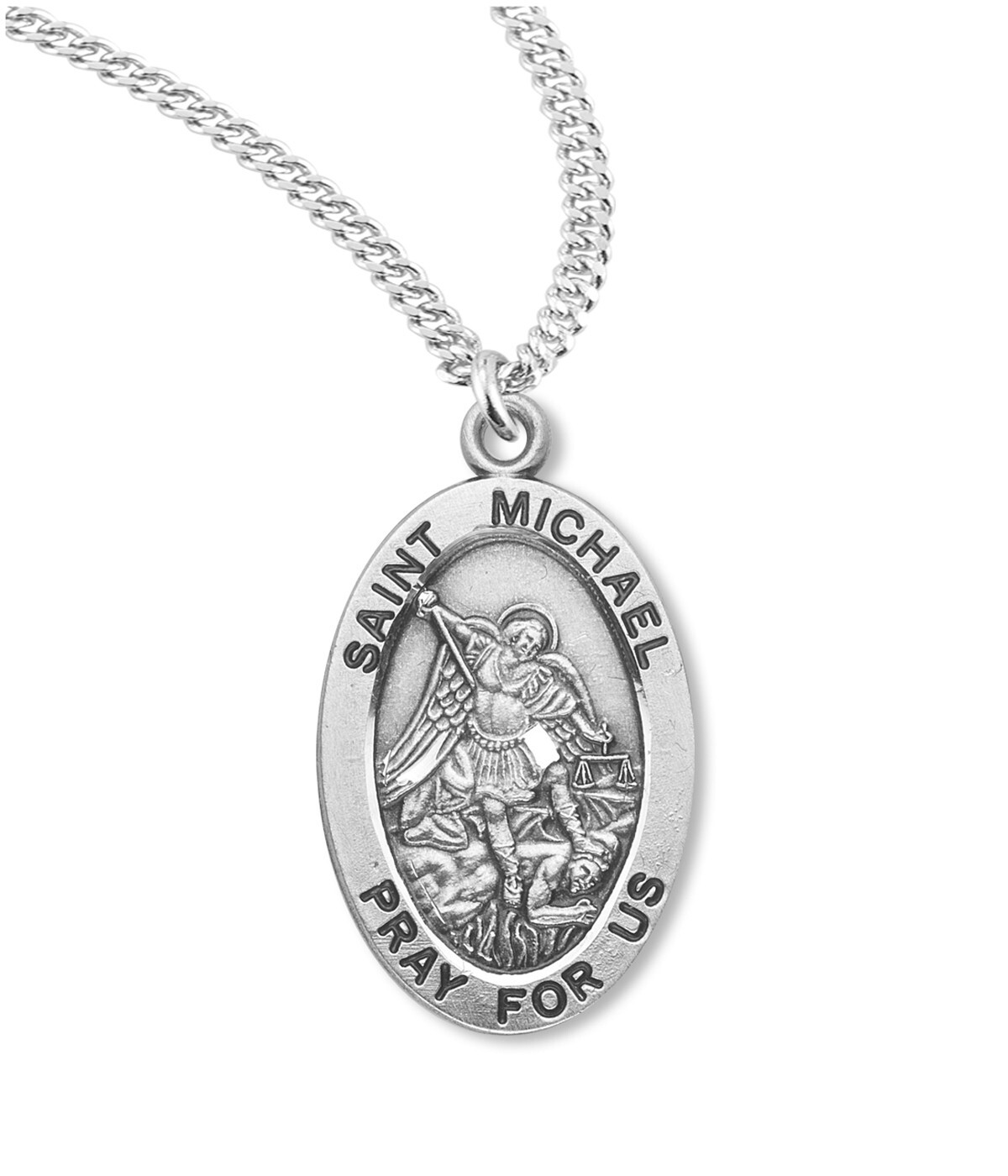 Sterling Silver St. Saint Michael Pray For Us Medal Pendant Necklace W/ Chain