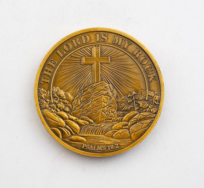 Inspirational “The Lord Is My Rock” Christian Challenge Coins – Psalm 18:2 Verse