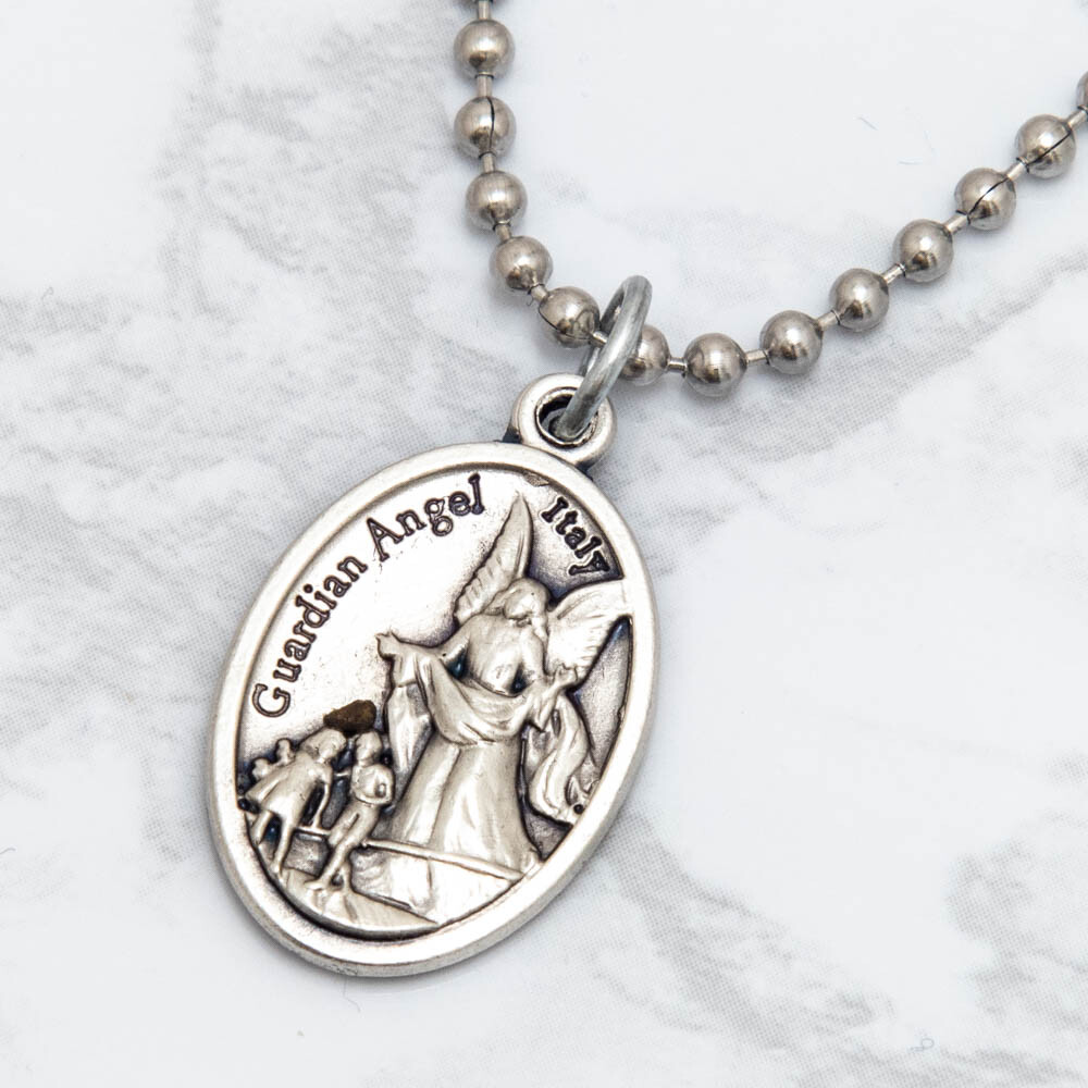 Patron Saint St Michael Guardian Angel 1″ Medal Pendant Necklace 24″ Chain Italy
