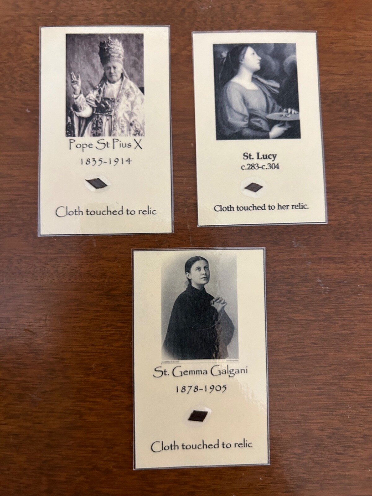 Catholic Saints homemade relic Holy cards St Gemma Galgani Lucy Pope Pius X