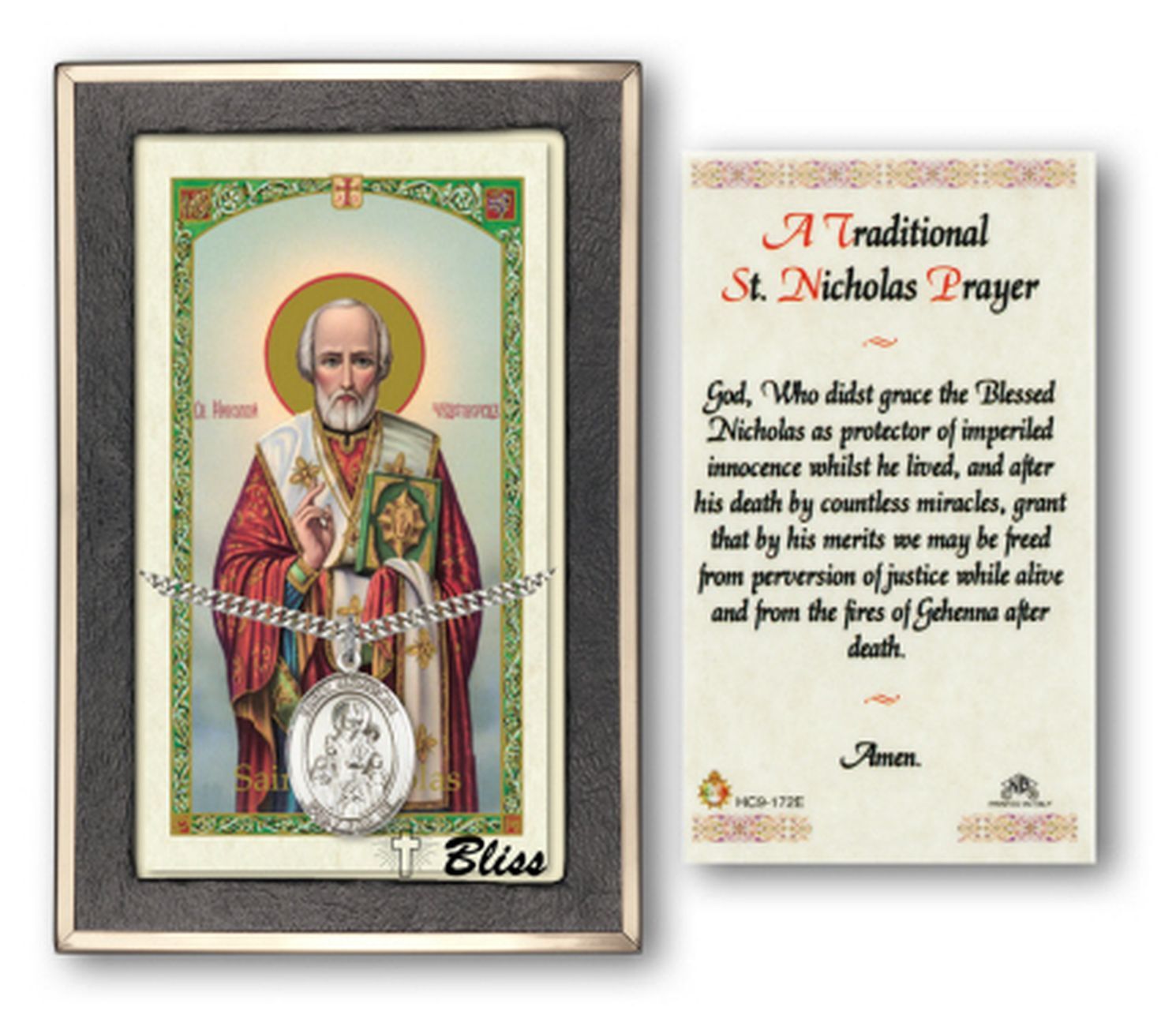 Sterling Silver St Saint Nicholas Medal Pendant 24” Chain with Prayer Card