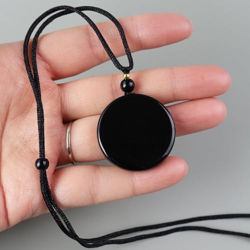 Anjiucc Natural Gemstone Tree of Life Black Obsidian/Golden Obsidian Pendant