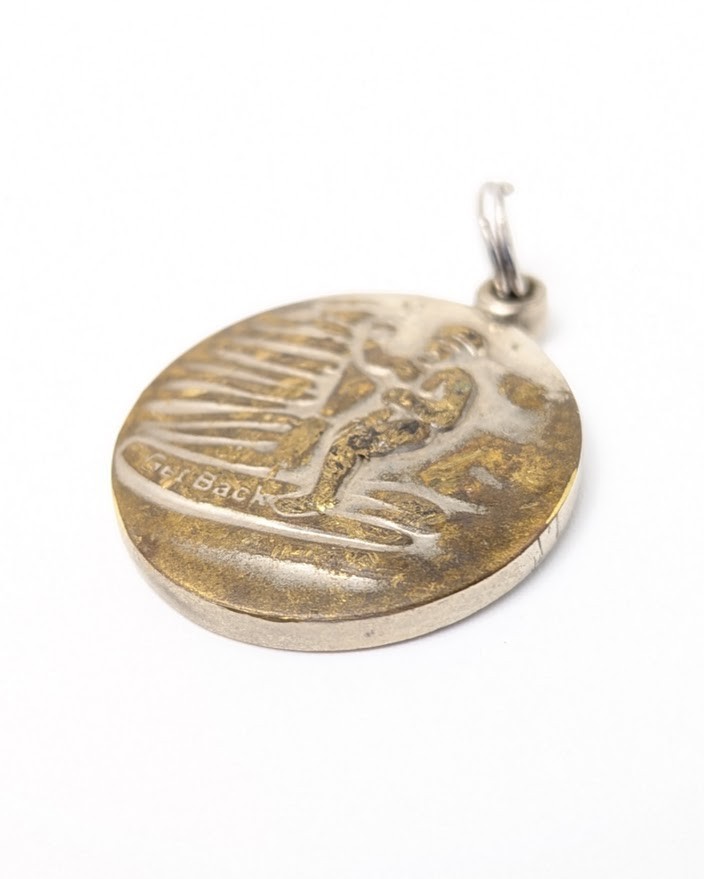 Vintage St Christopher Surfer Medal Pendant White Enamel Silver Tone Protection