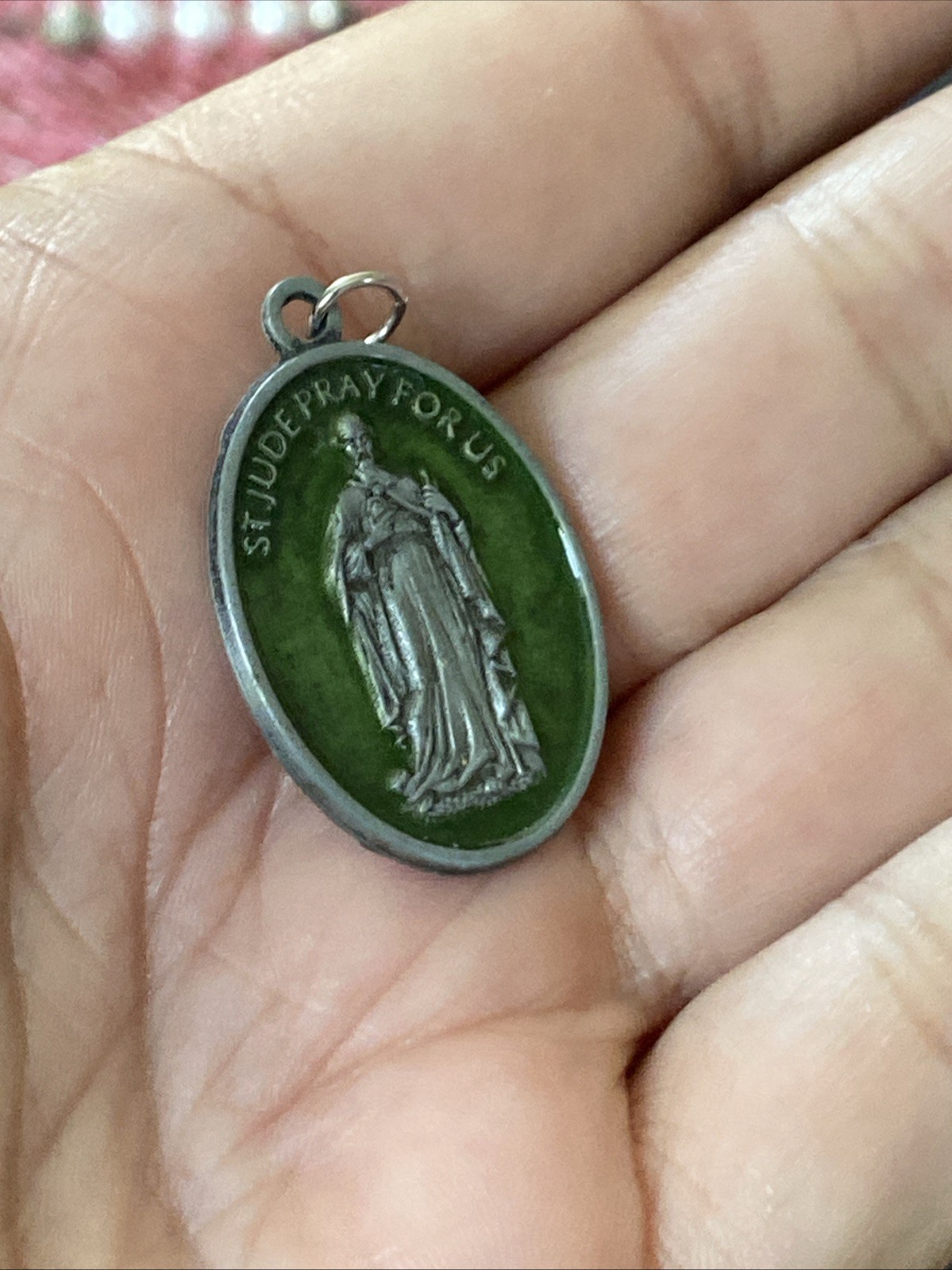 St Jude Medal St Anthony Silvertone w/ Blue Enamel