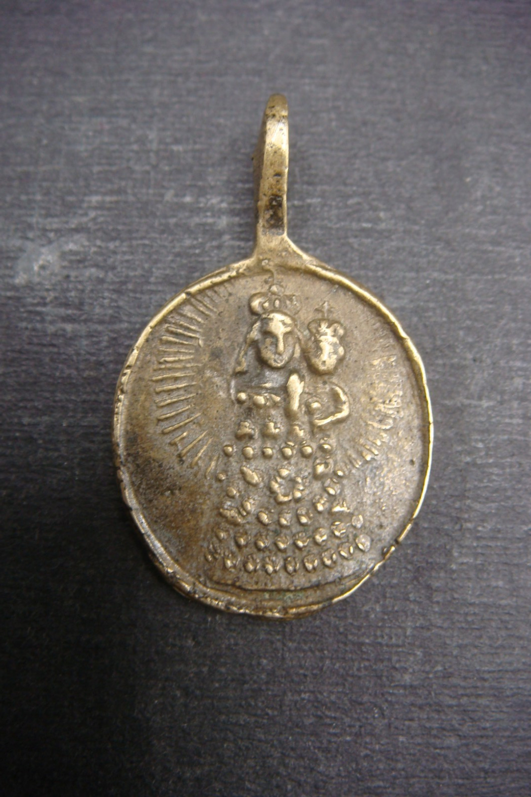 Rare Antique Bronze Catholic Medal Saint Anthony of Padua & Madonna w Child