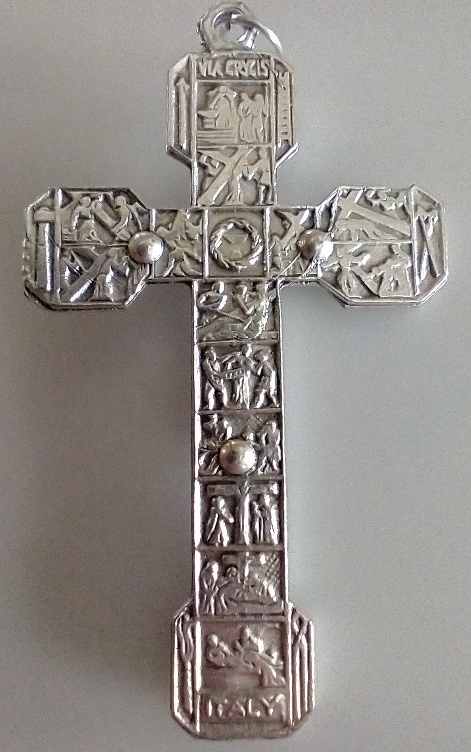 Catholic Blue Enamel Stations of the Cross Silver Tone Crucifix