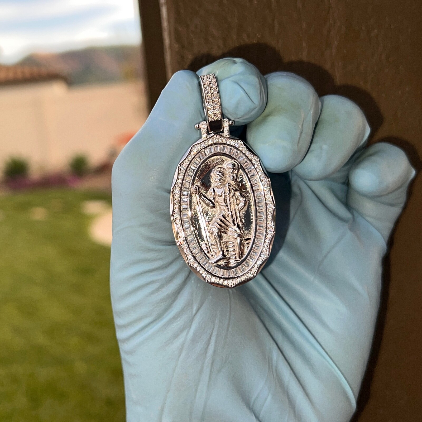 925 Sterling Silver St Saint Christopher Medal CZ San Cristobal Medalla Pendant