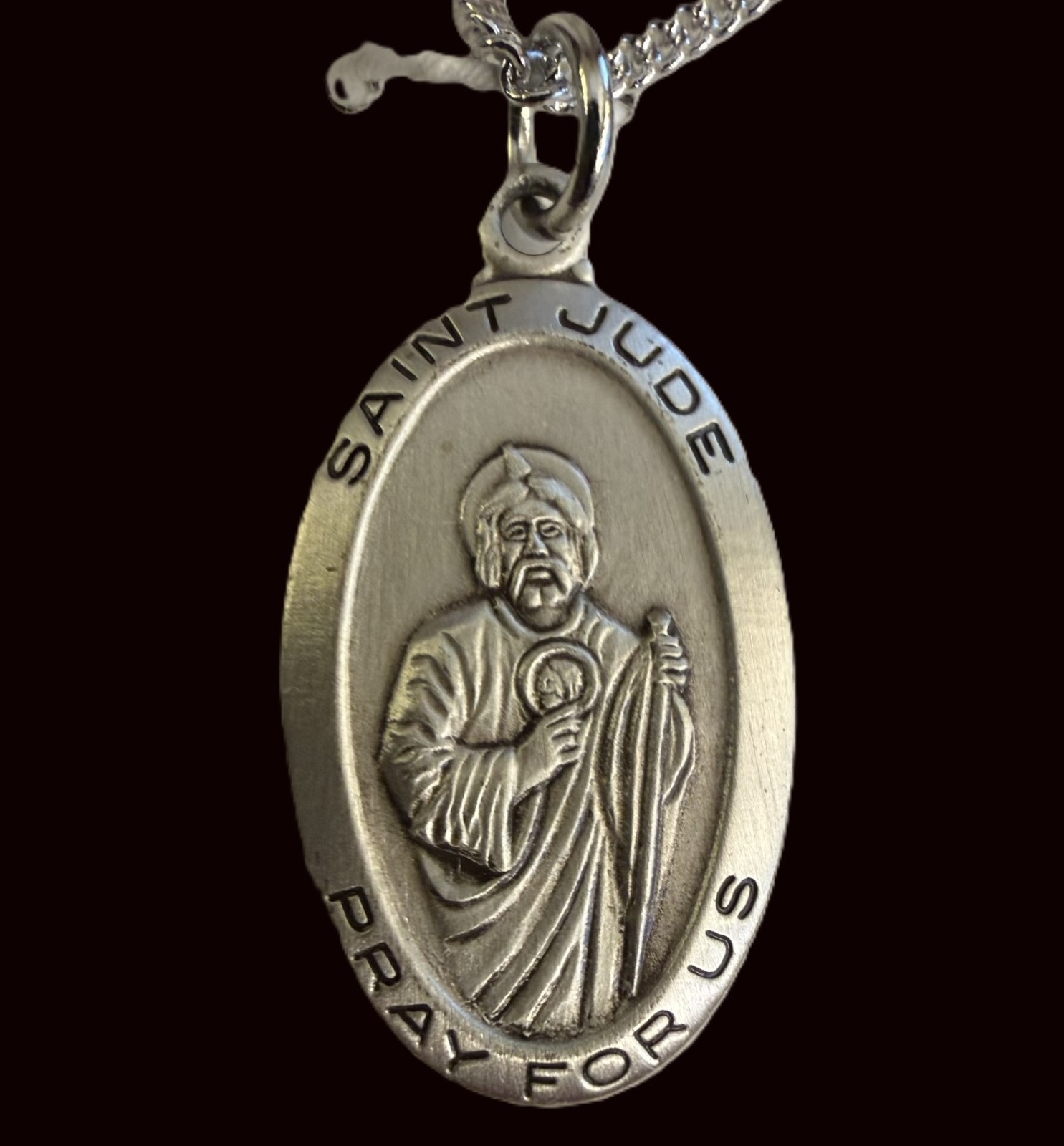 Chapel 925 Sterling Silver Saint Jude Medal on Non-sterling 18″ Chain IOB