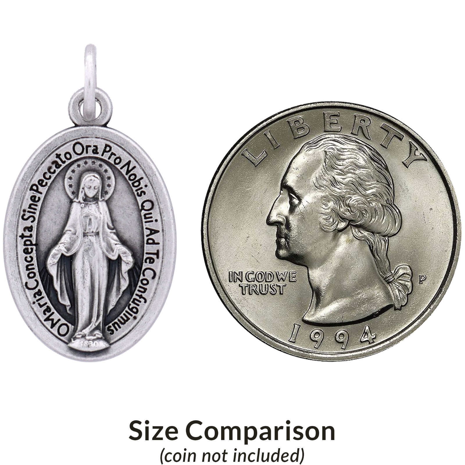 100 Pack LATIN Miraculous Medals 1″ Silver Plated, Made in Italy — Catholic