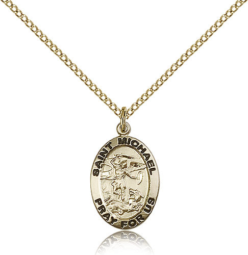 Saint Michael The Archangel Medal For Women – Gold Filled Necklace On 18 Cha…