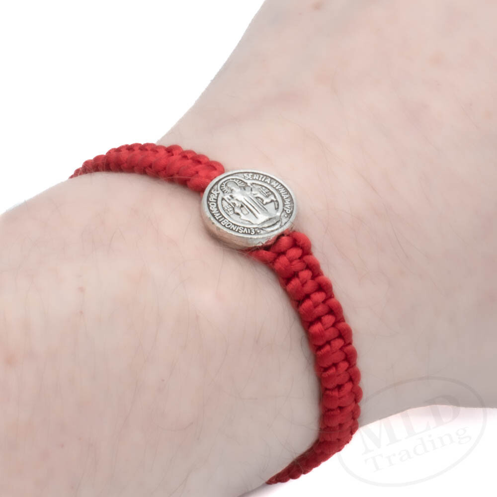 Silver Saint St Benedict Medal Red Unity Bracelet Pulsera Roja De San Benito
