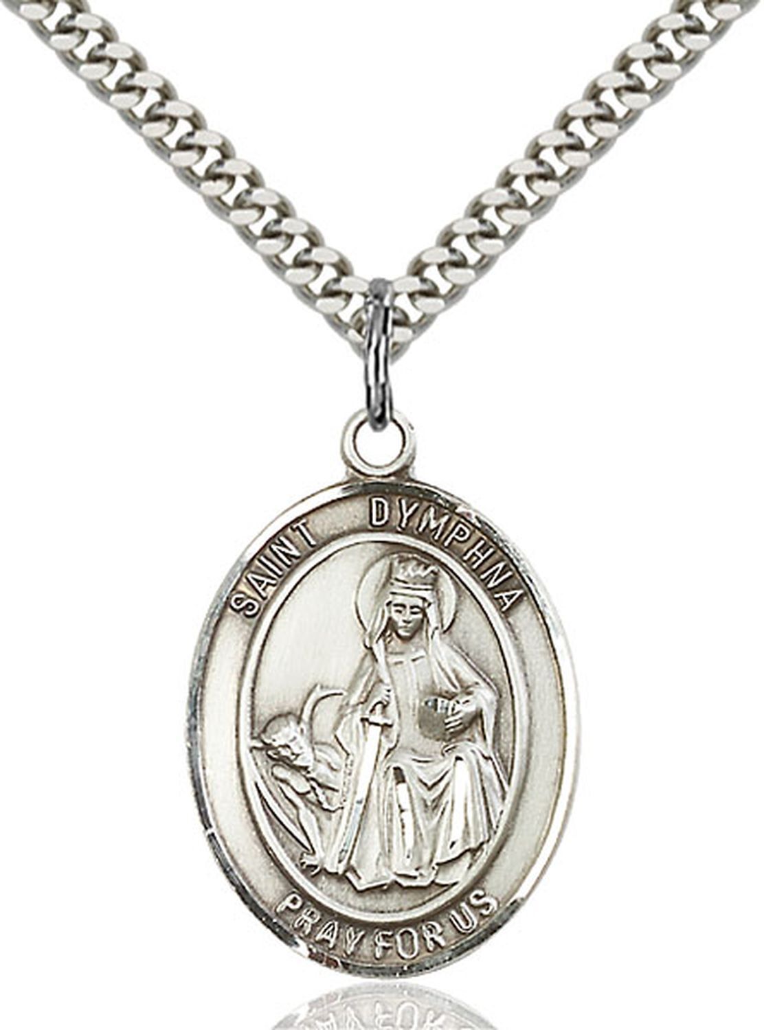 Pewter Saint St Dymphna Religious Medal Pendant Necklace 24″ Chain GiftBox