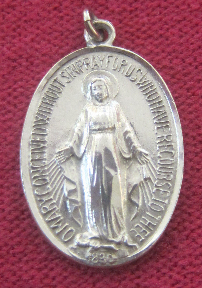 Antique Catholic Religious Holy Medal – STERLING – Miraculous – CLASSIC DESIGN