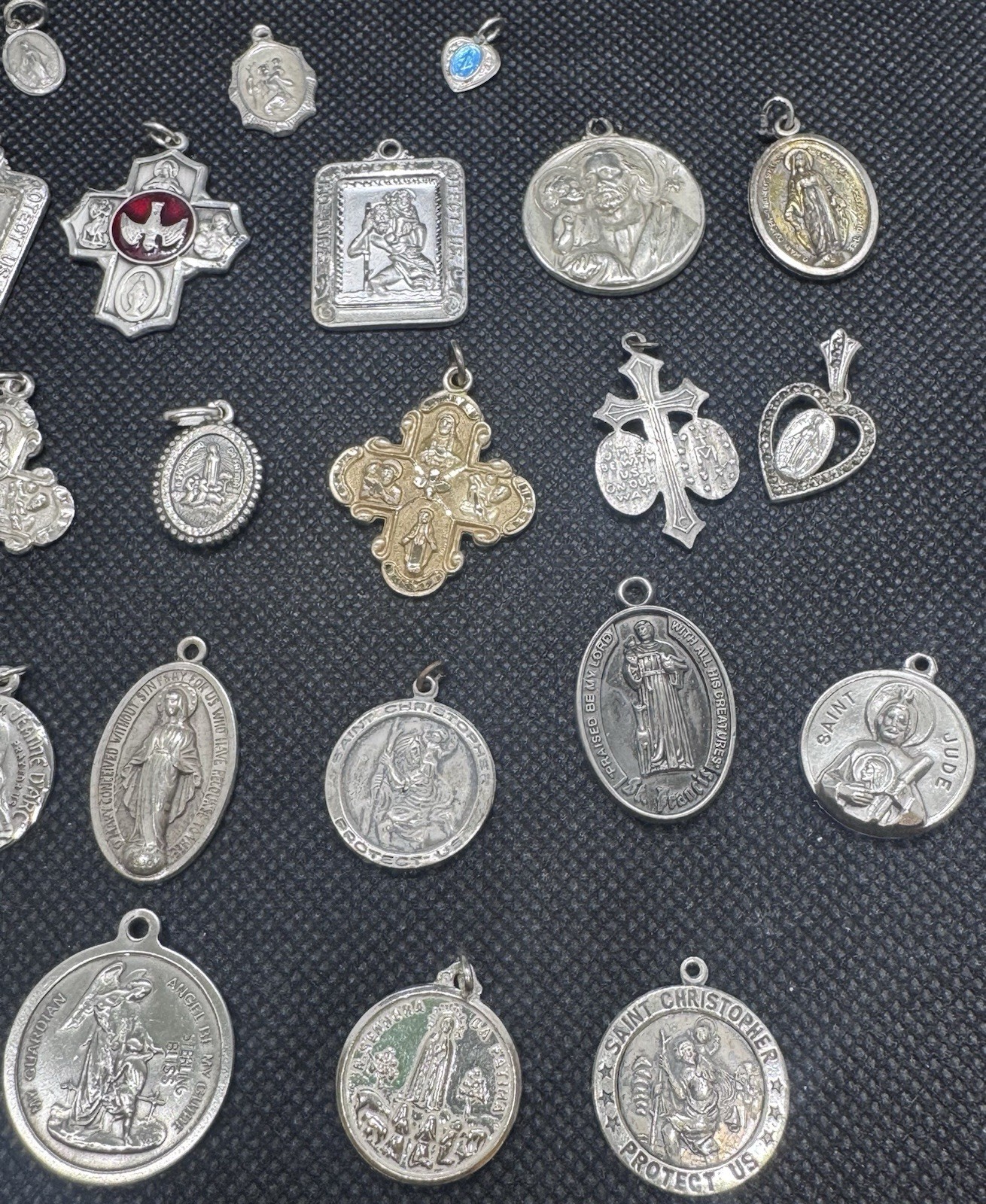 Vintage Silver 925 Religious Pendants,Medals, &Charms. Vintage. Huge lot of (28)