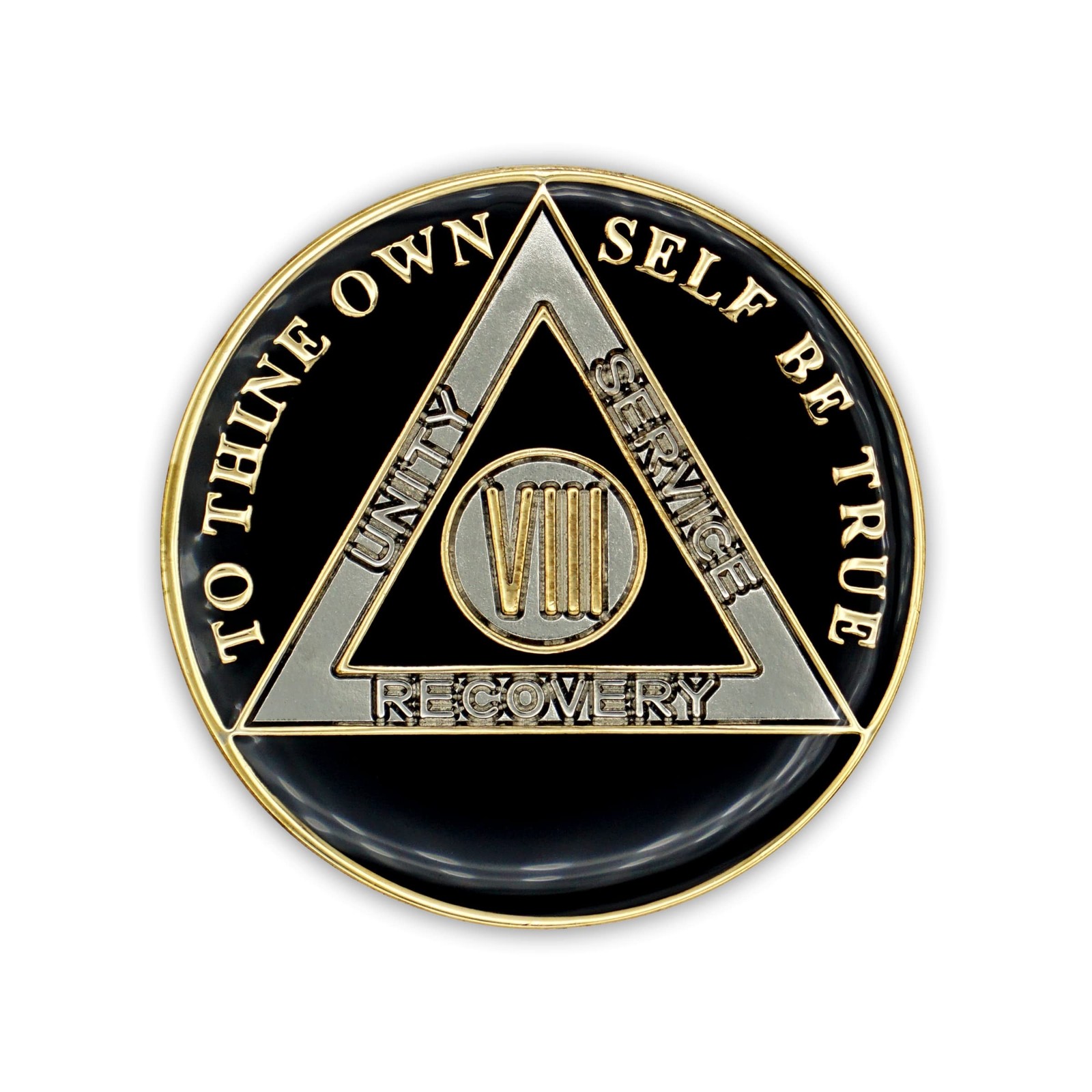 8 Year Sobriety Coin | Triplate AA Chip Recovery Anniversary Token (Black)
