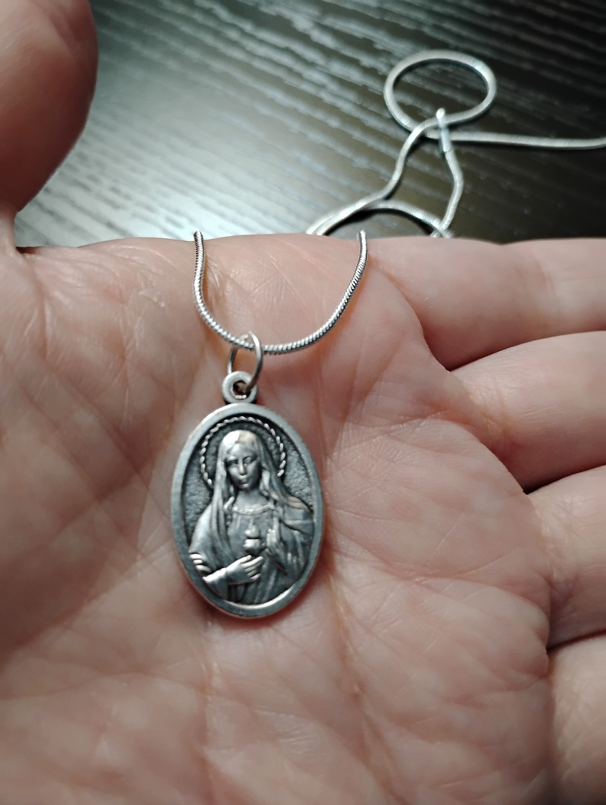 Immaculate Heart Mary Sacred Heart Jesus Medal 925 sterling silver chain+ CARDS