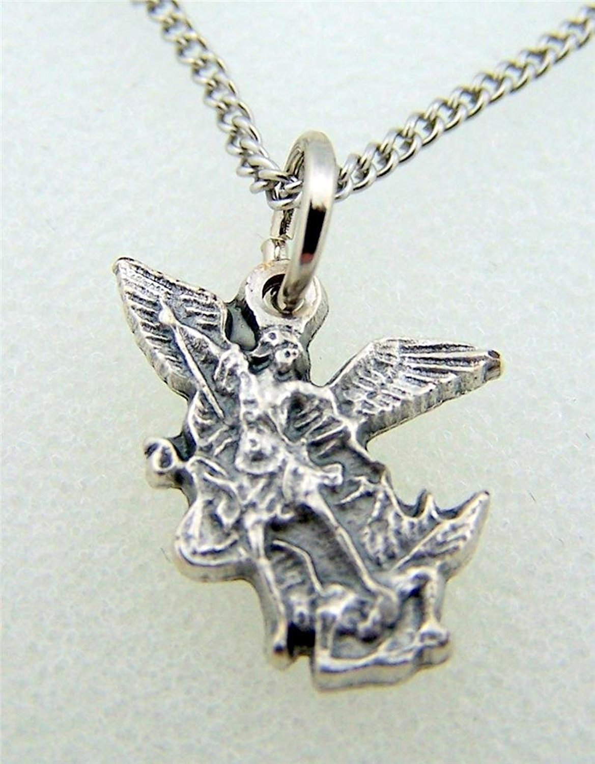 Silver Tone Archangel Saint Michael Protection Charm Pendant on Chain, 3/4 Inch