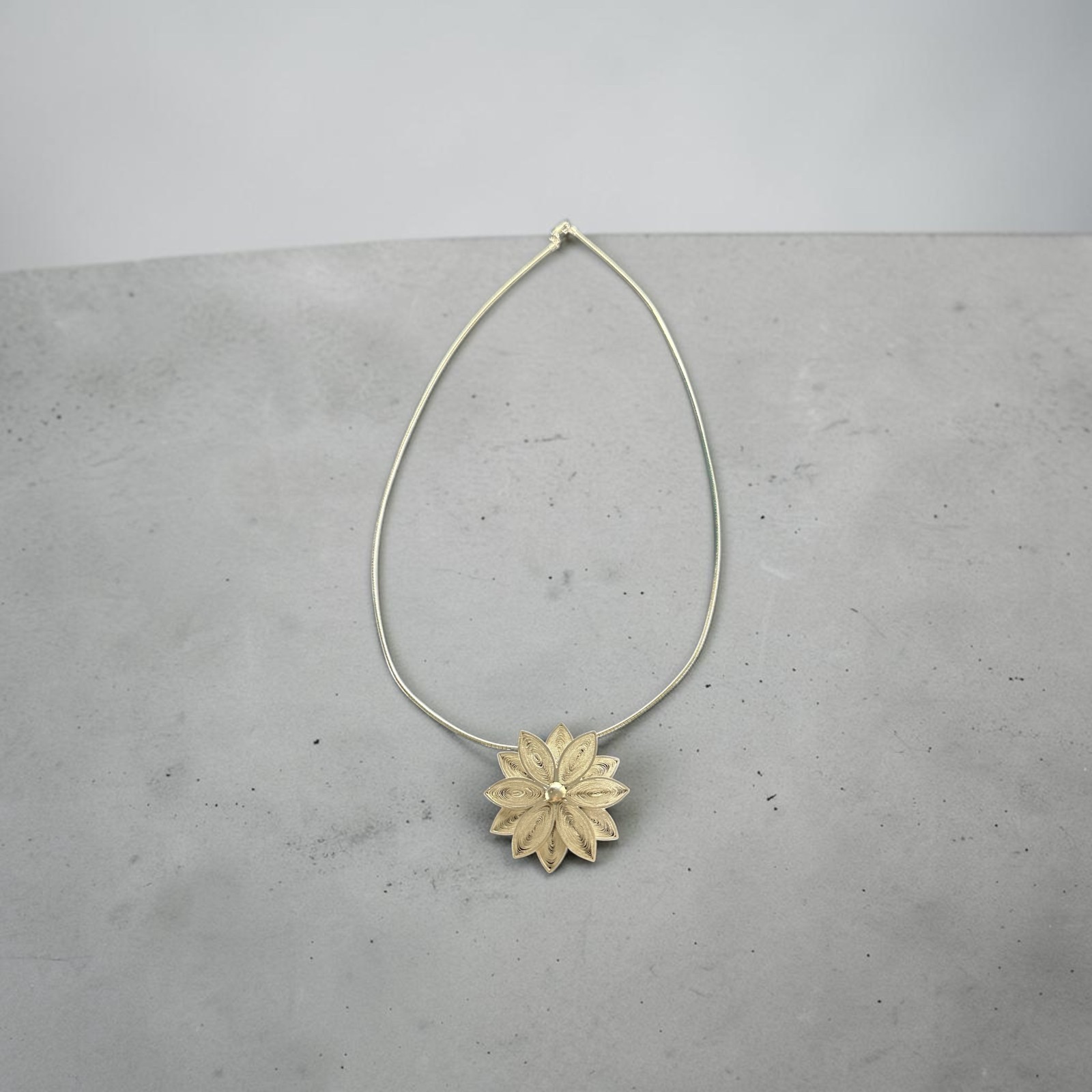 Sterling Silver Lotus Flower Pendant Omega Necklace 20″ Boho Chic Gypsy 20.1g