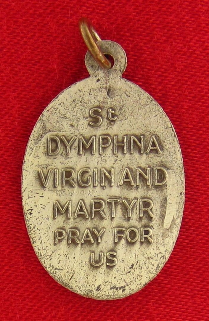 Vintage SAINT DYMPHNA Medal Religious Catholic Silvertone VIRGIN & MARTYR Medal