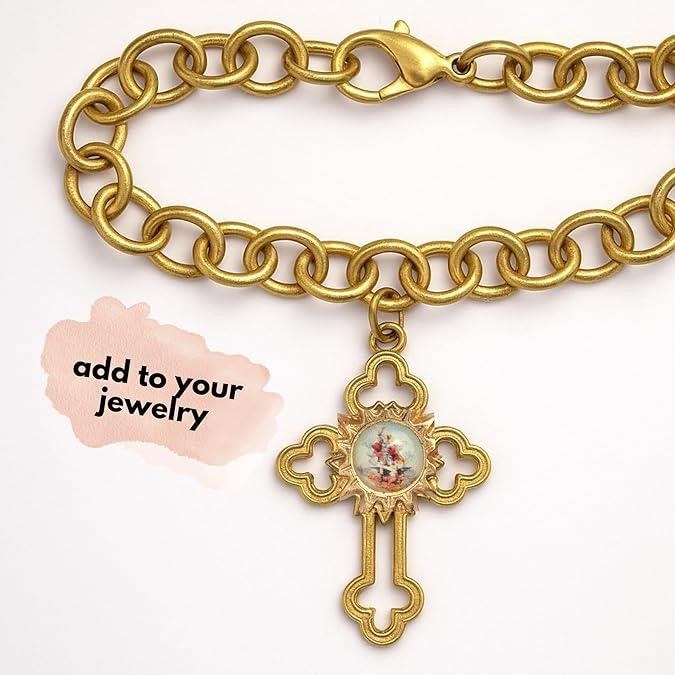 Needzo St. Michael Cross Charms, 1.5″, Gold Tone, Pack of 2 Pendants