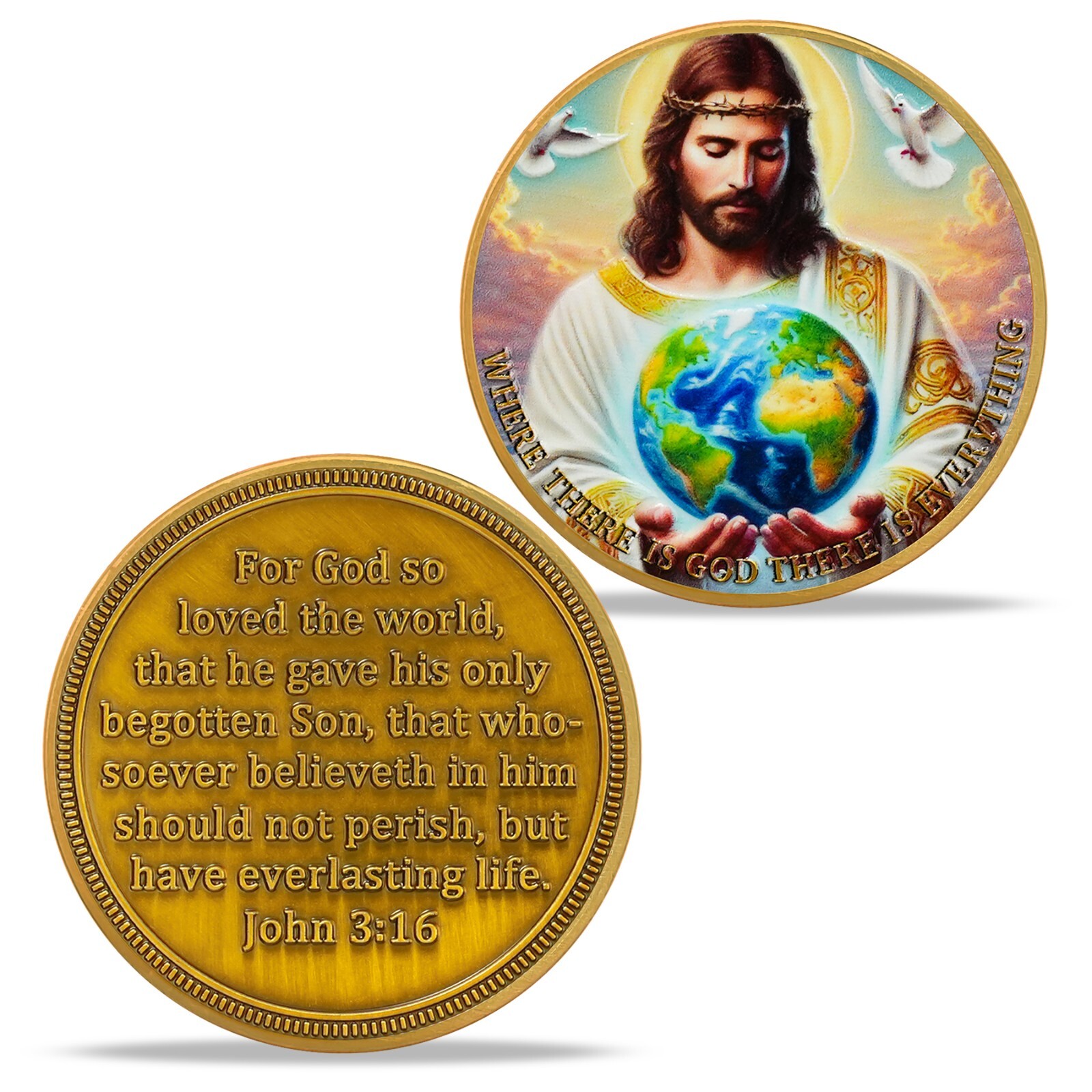 5pc Christian Coin Jesus’s Protection John 3:16 Bible Verse Religious Faith Gift