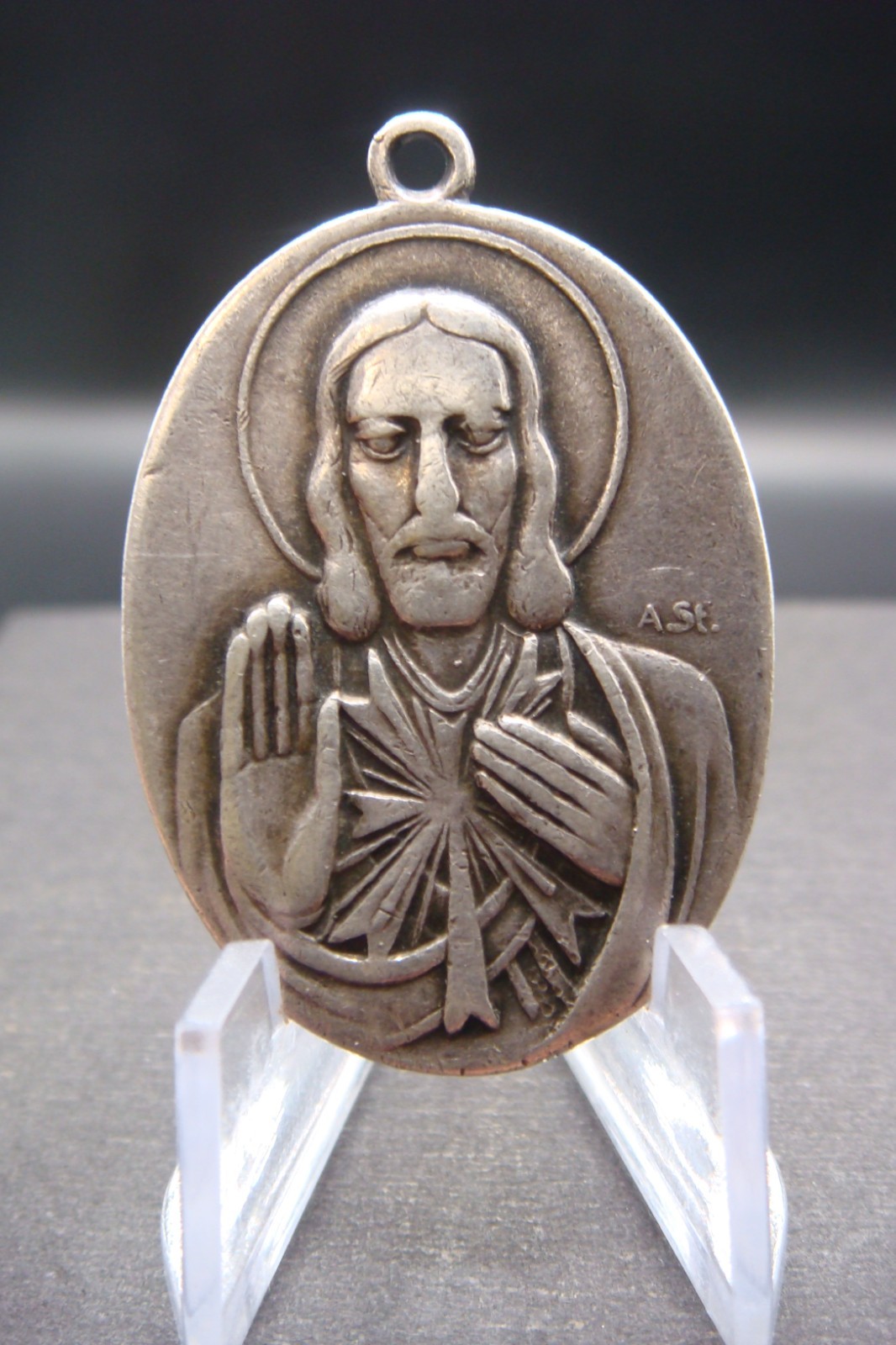 Vintage Swiss 900 Silver Religious Medal Sacred Heart Virgin Mary A Stockmann