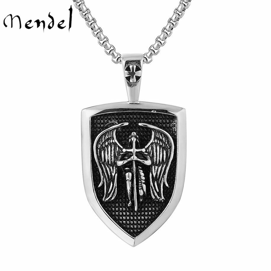 Catholic Mens St Saint Michael Medal Medallion Pendant Necklace Stainless Steel