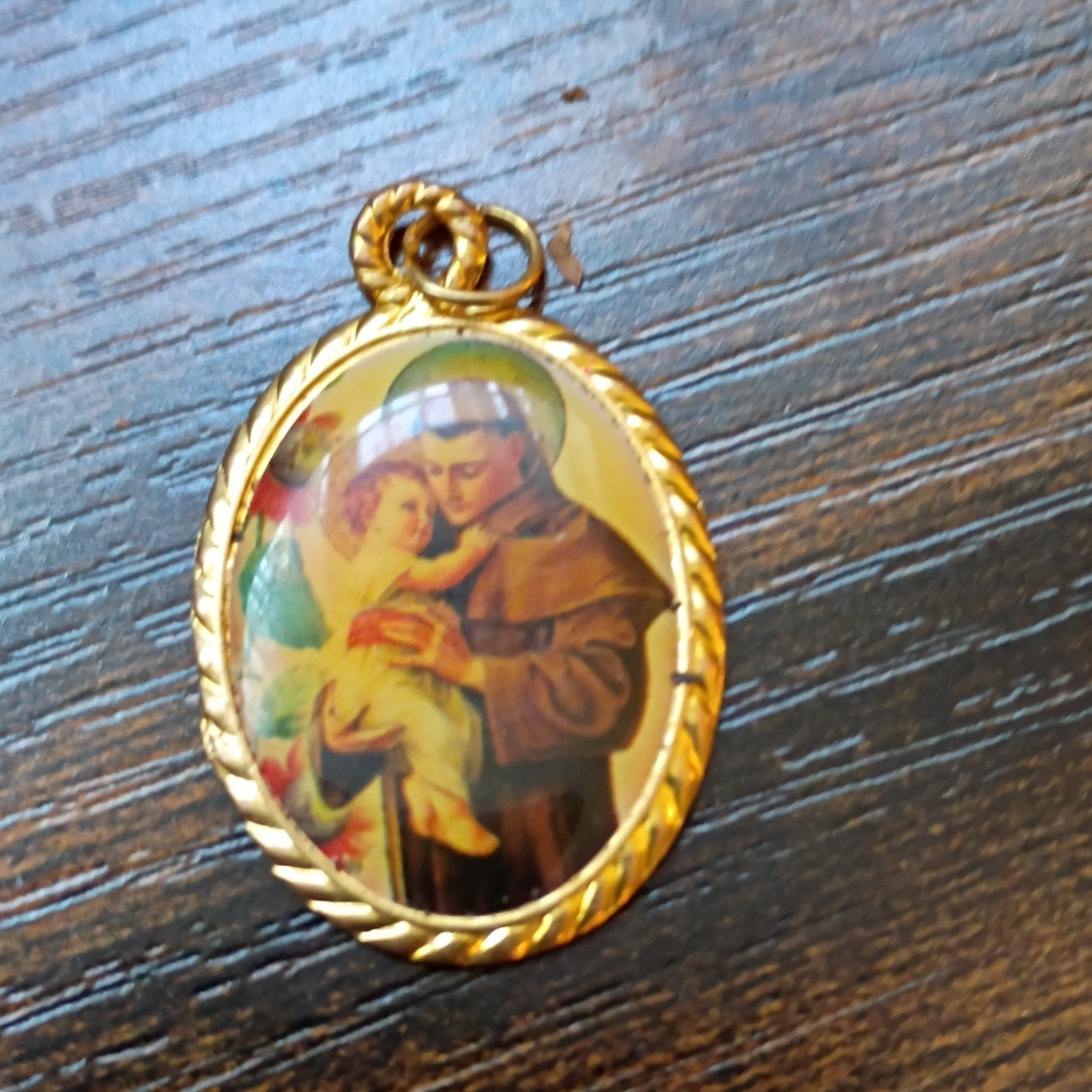 Gold Tone Oval Christian Medal Pendant Charm with Bail Christianity