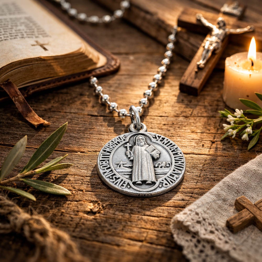 Saint St Benedict Medal Necklace – Made in Italy – Catholic Protection Pendant