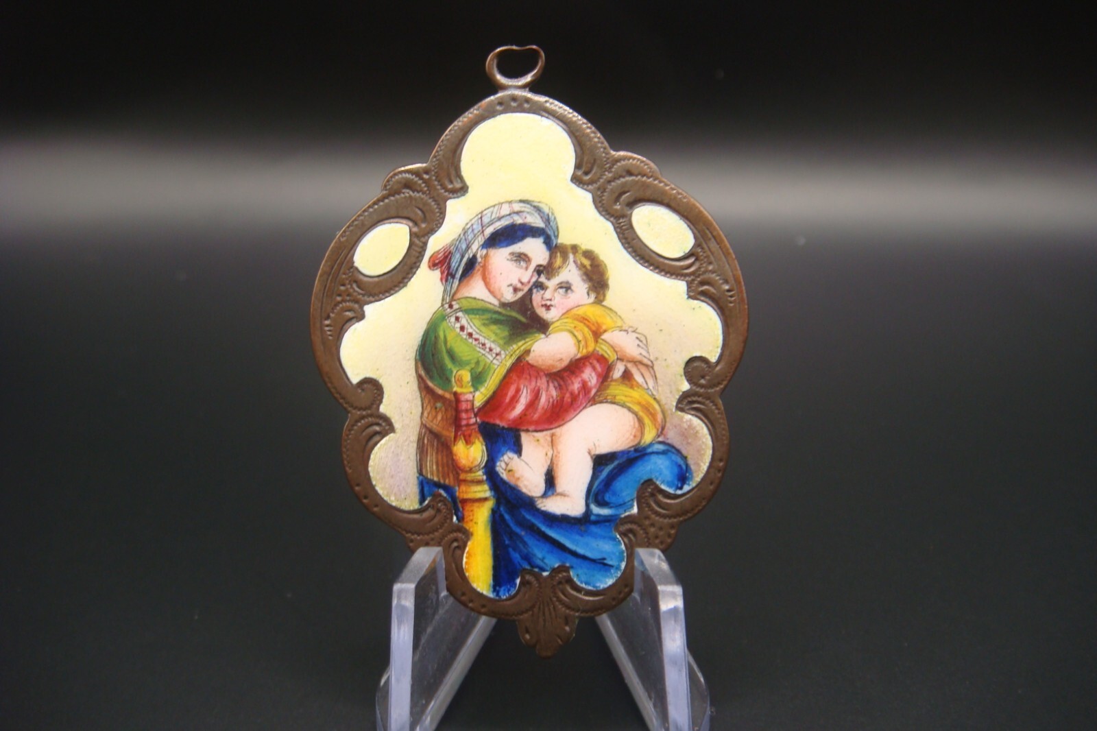Rare Antique Virgin Mary Mater Dei Ora Pro Nobis Enamel Holy Icon Medal Pendant